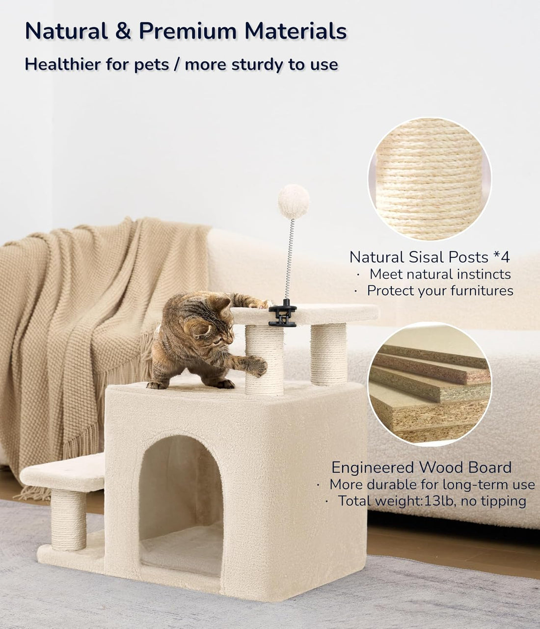 Happi N Pets Cat Stairs for Bed, Stable Pet Step with Condo