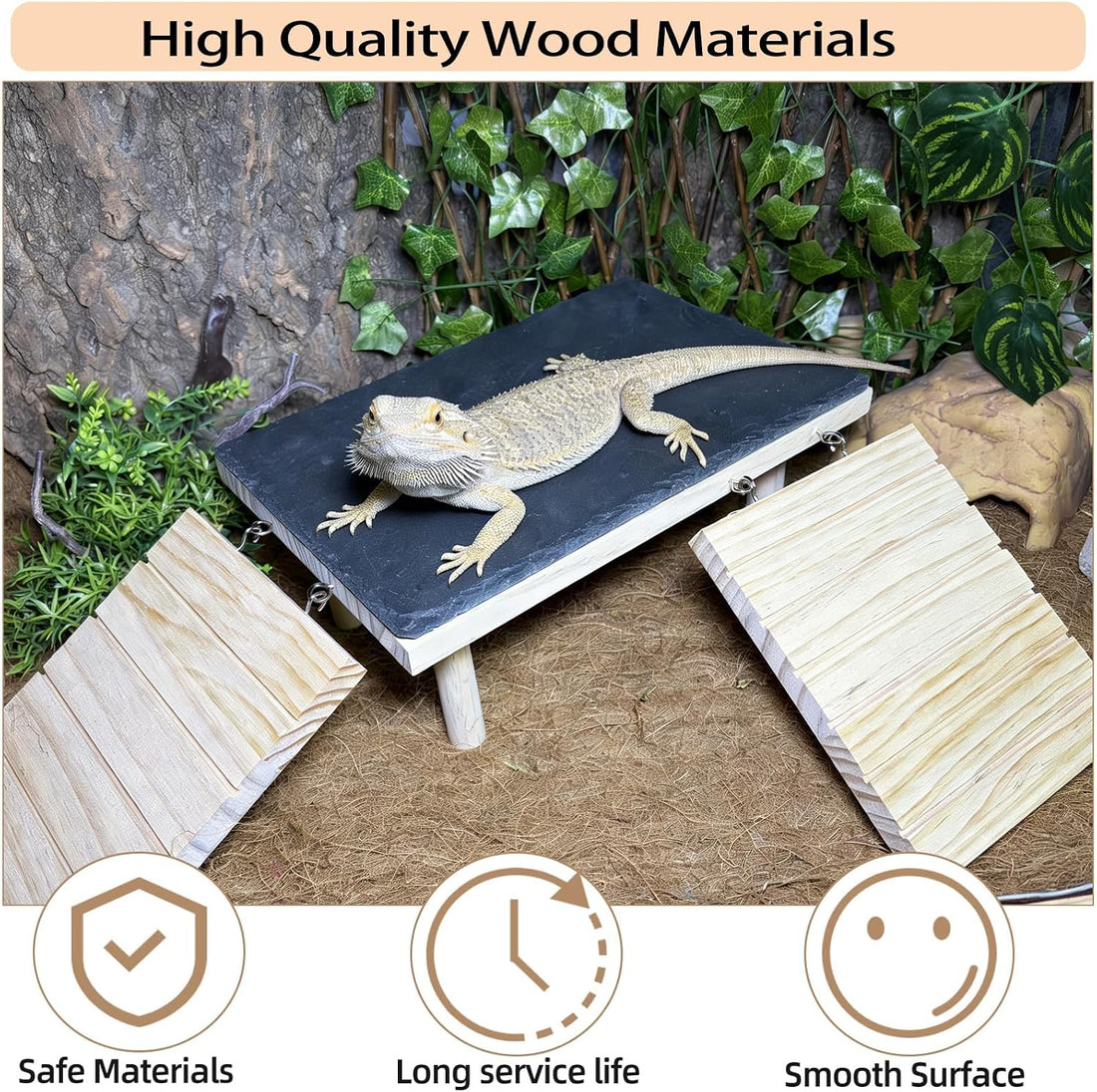Bearded Dragon Basking Platform with Climbing Ramp & Reptile Rock