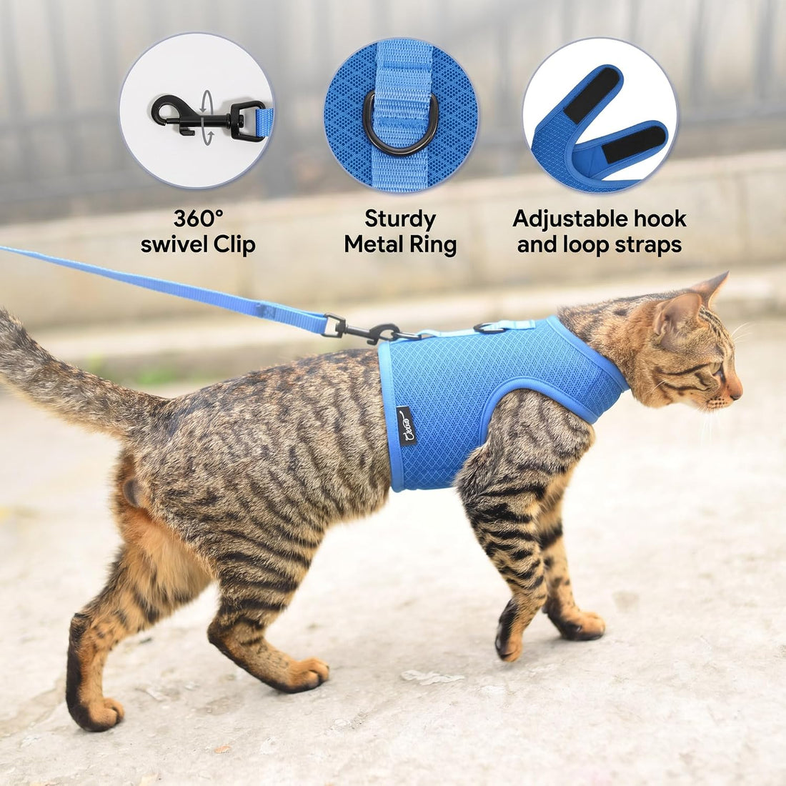 Cat Harness and Leash Set for Walking Escape Proof, Blue, Large