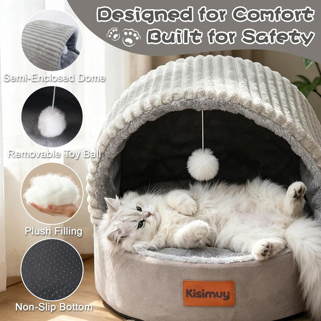 Cat Bed Cave with Pillow & Cat Toys, Cozy Cat Beds for Indoor Cats