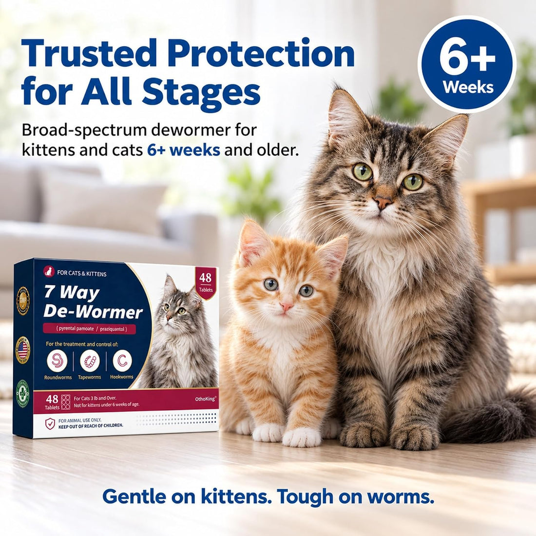 Dewormer for Cats & Kittens, Broad Spectrum Wormer for Tapeworms