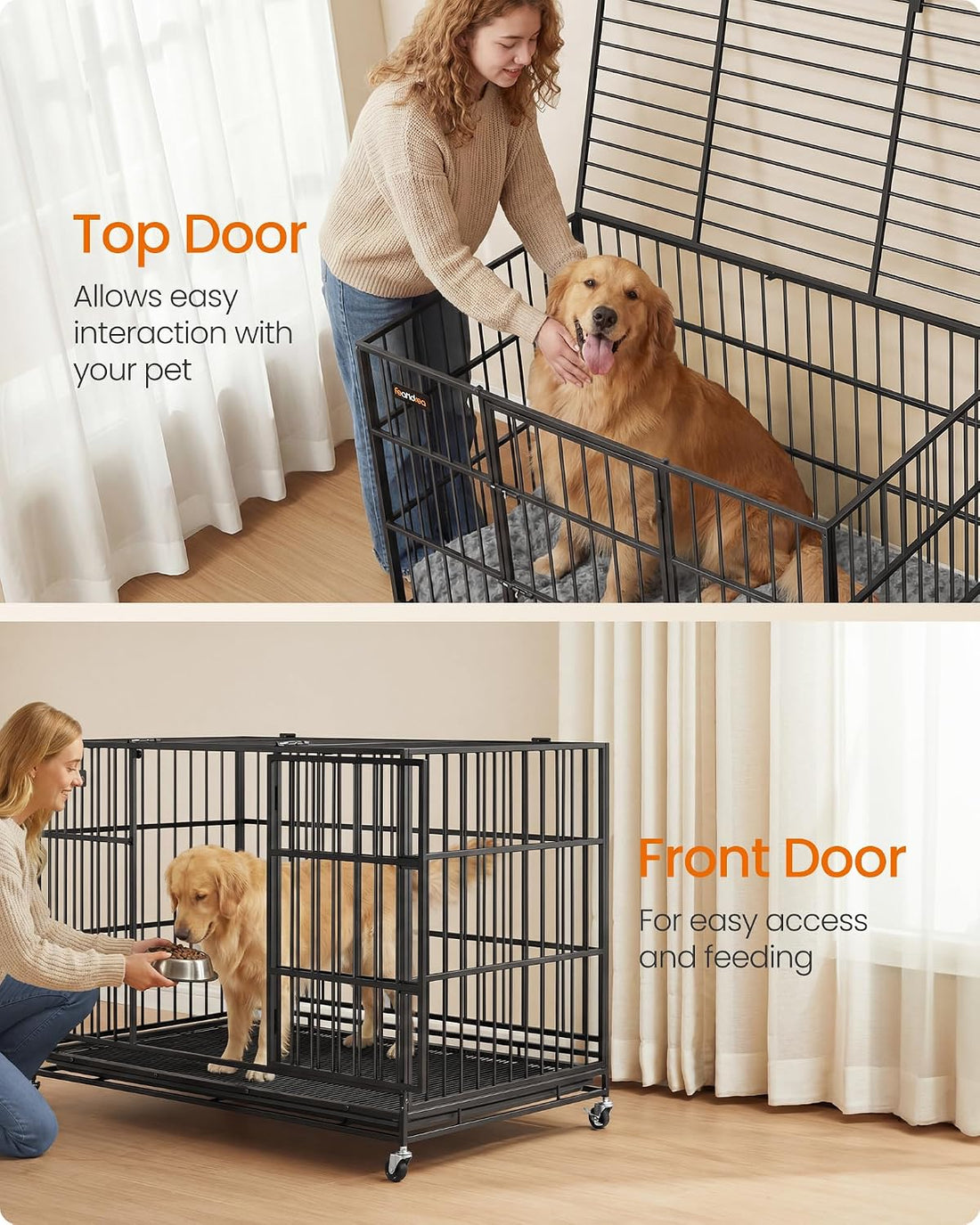 Feandrea Heavy-Duty Foldable Dog Crate, 5-Minute Quick Setup