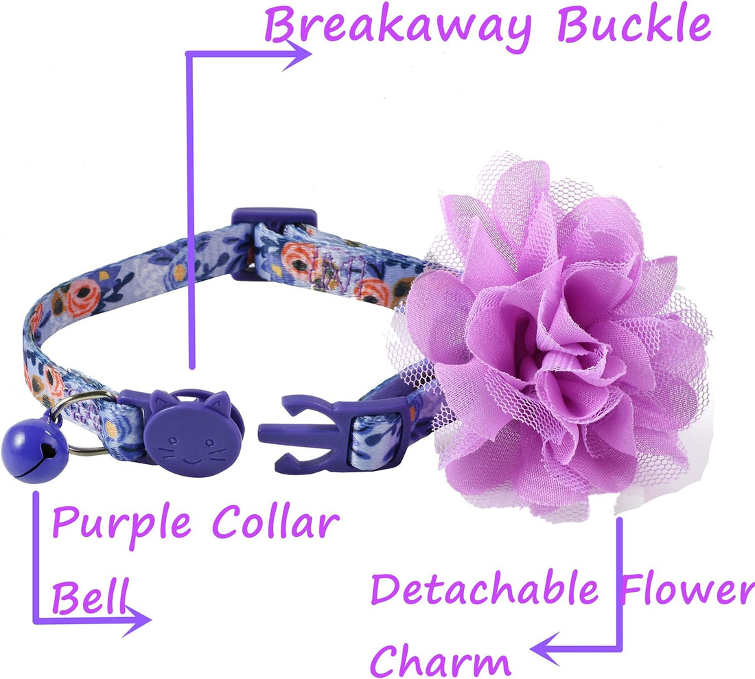 BoomBone Floral Cat Collar with Removable Purple Flower