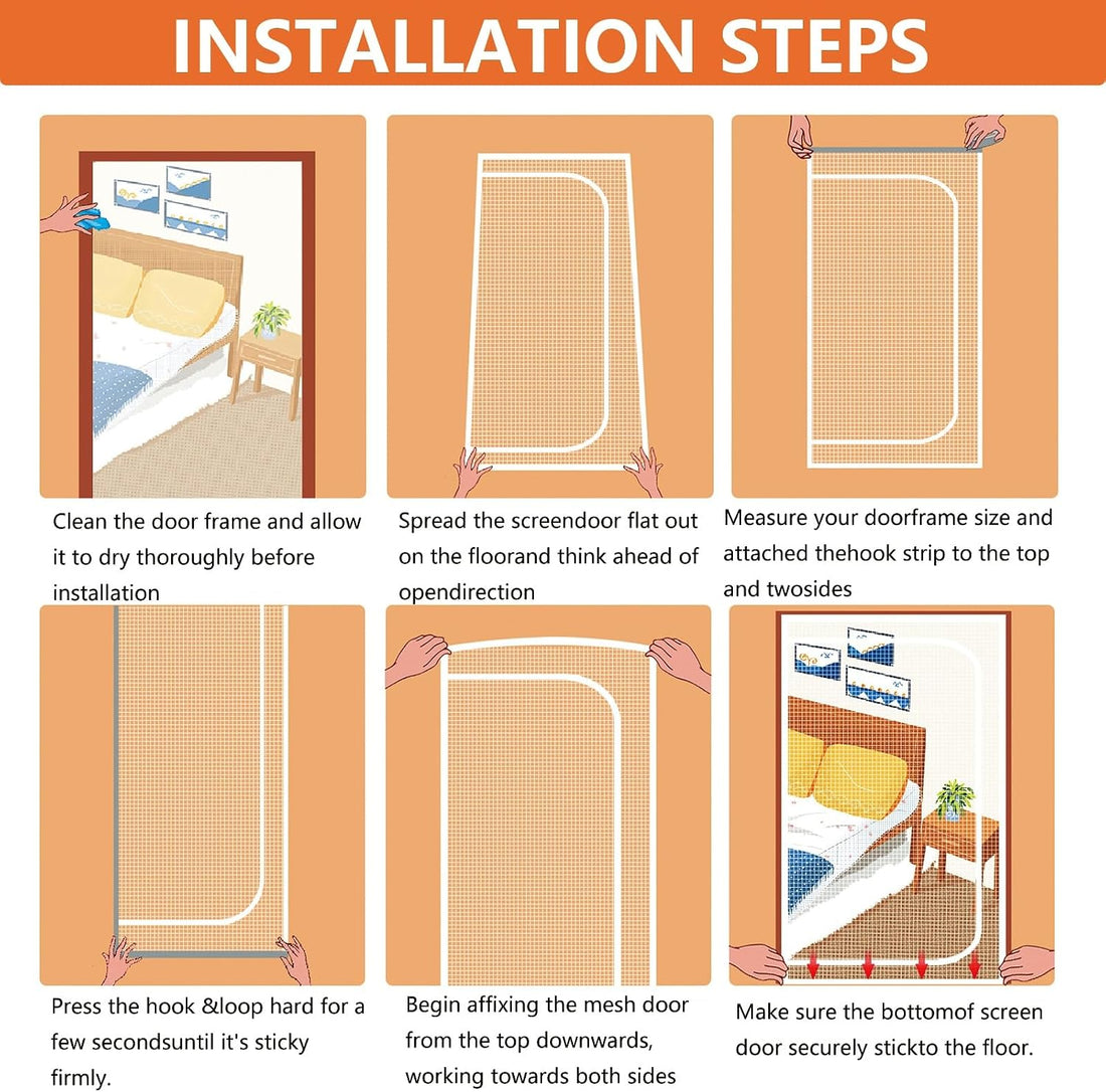 Reinforced Cat Screen Door with Zipper Fits Openings 57x85''