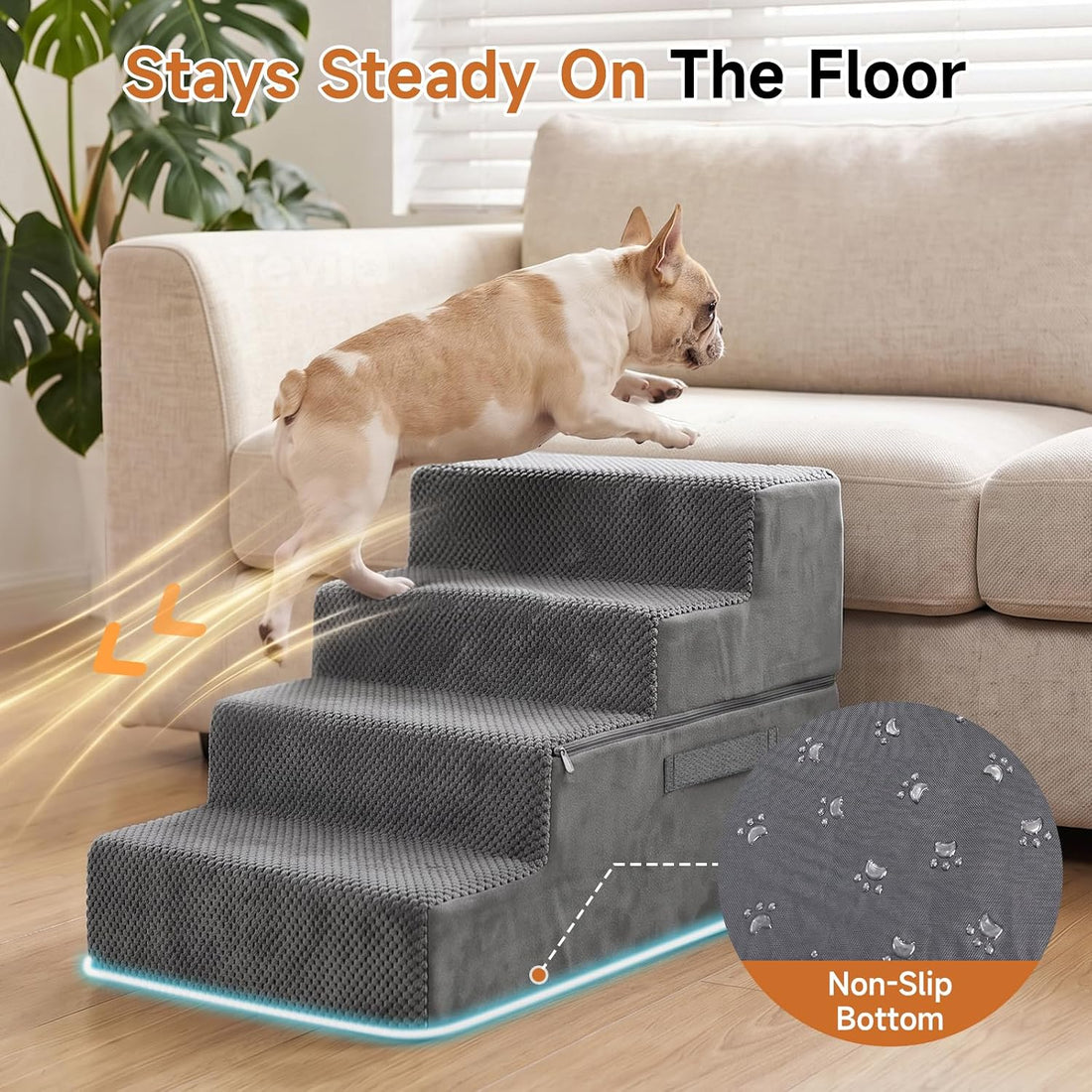 Foldable Dog Stairs for Small Dogs,Pet Steps for Bed & Couch,4-Step