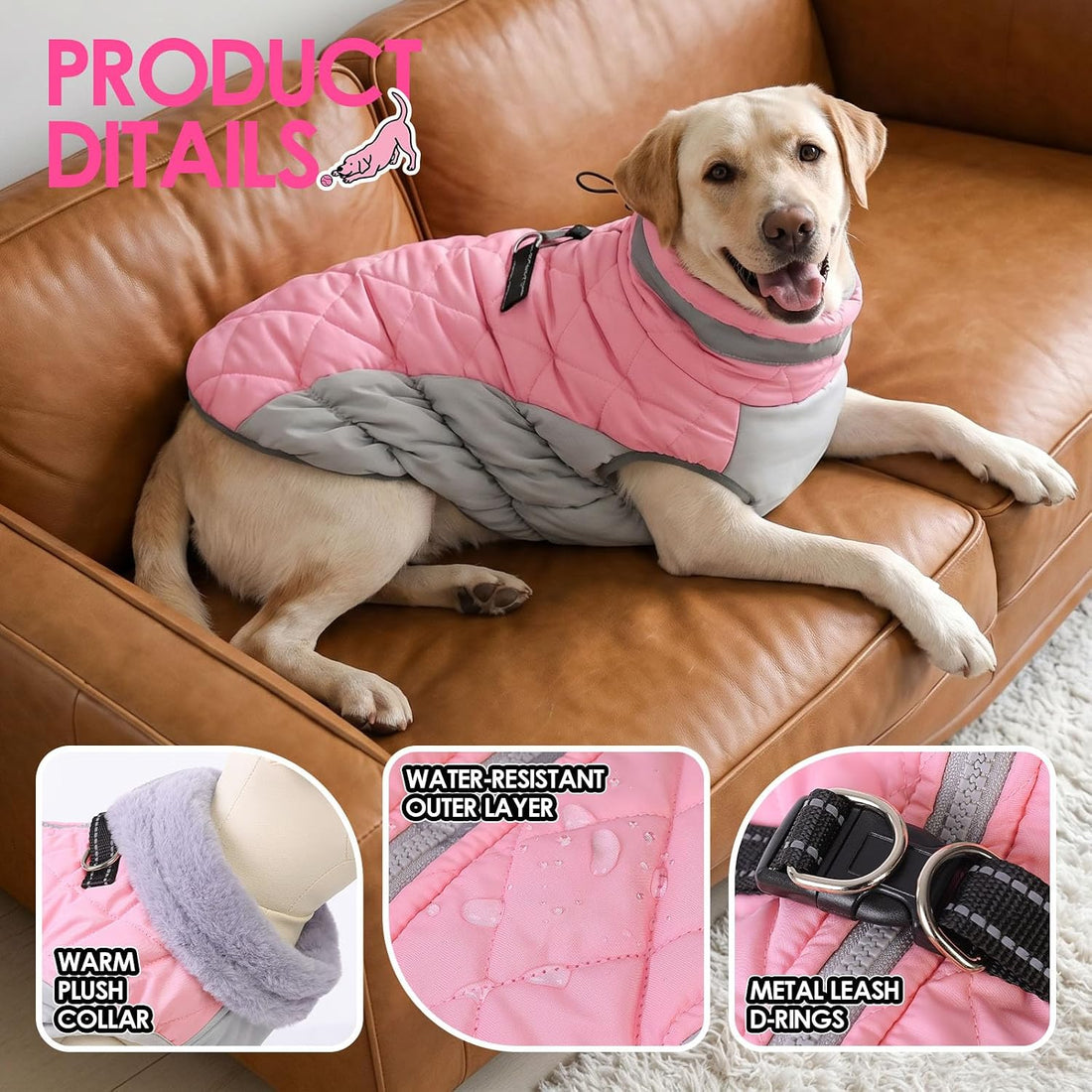 AOFITEE Dog Winter Coat Warm Dog Coat with Harness Waterproof Dogs