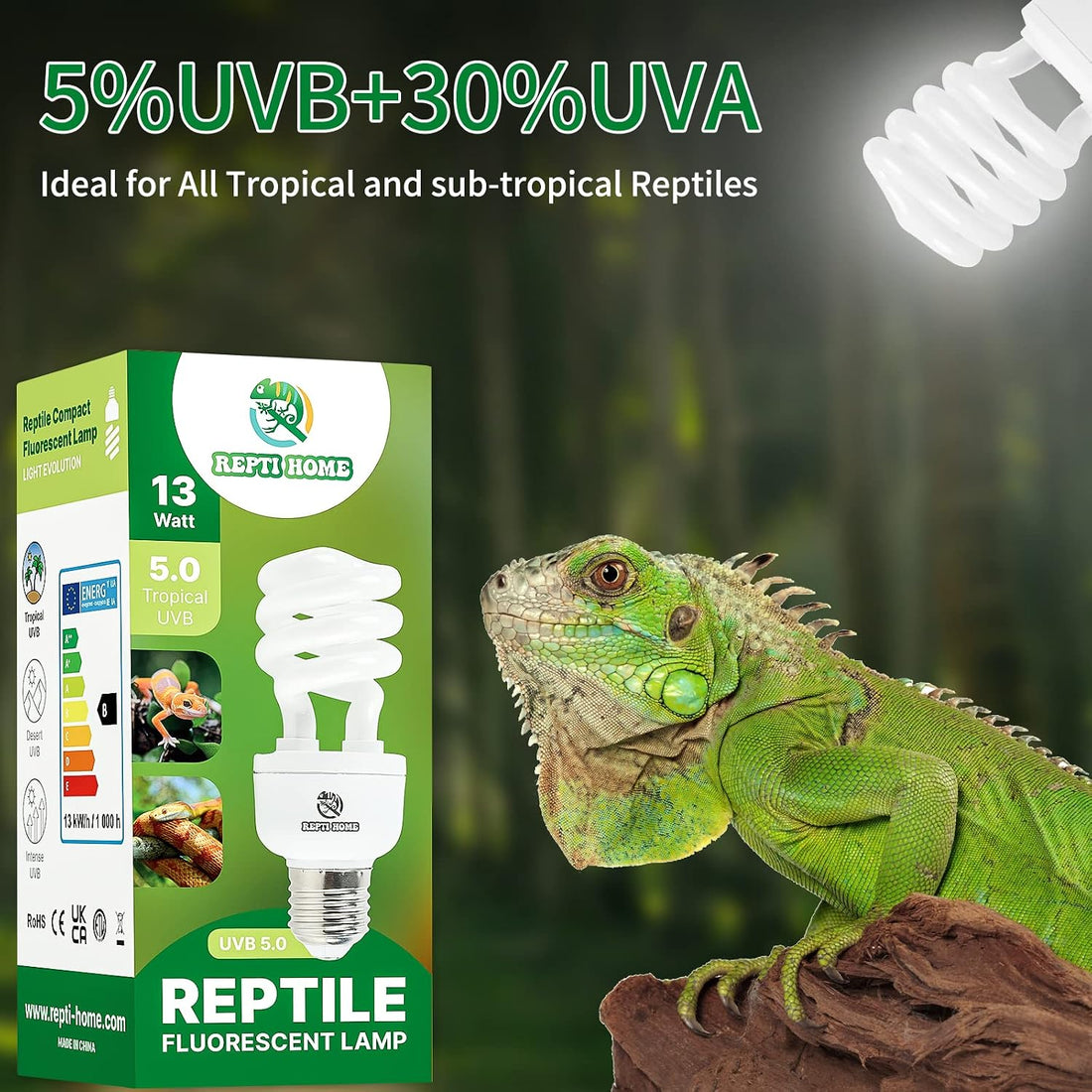 UVB Reptile Light 5.0, 13W Tropical and Sub-Tropical UVA UVB Bulb
