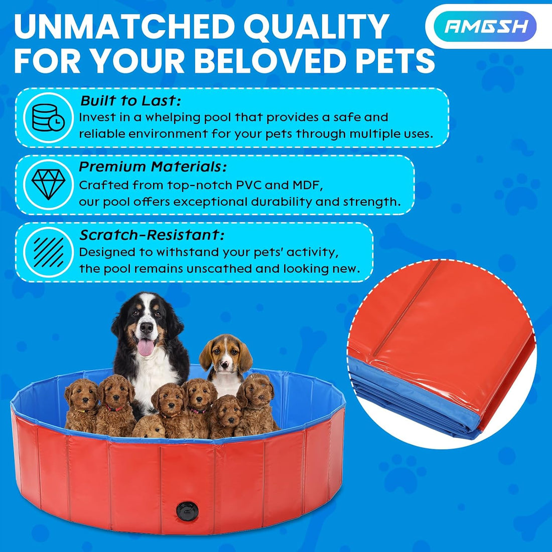 Large Foldable Dog Swimming Pool Pool, Whelping Box, 47.2" x 11.8"