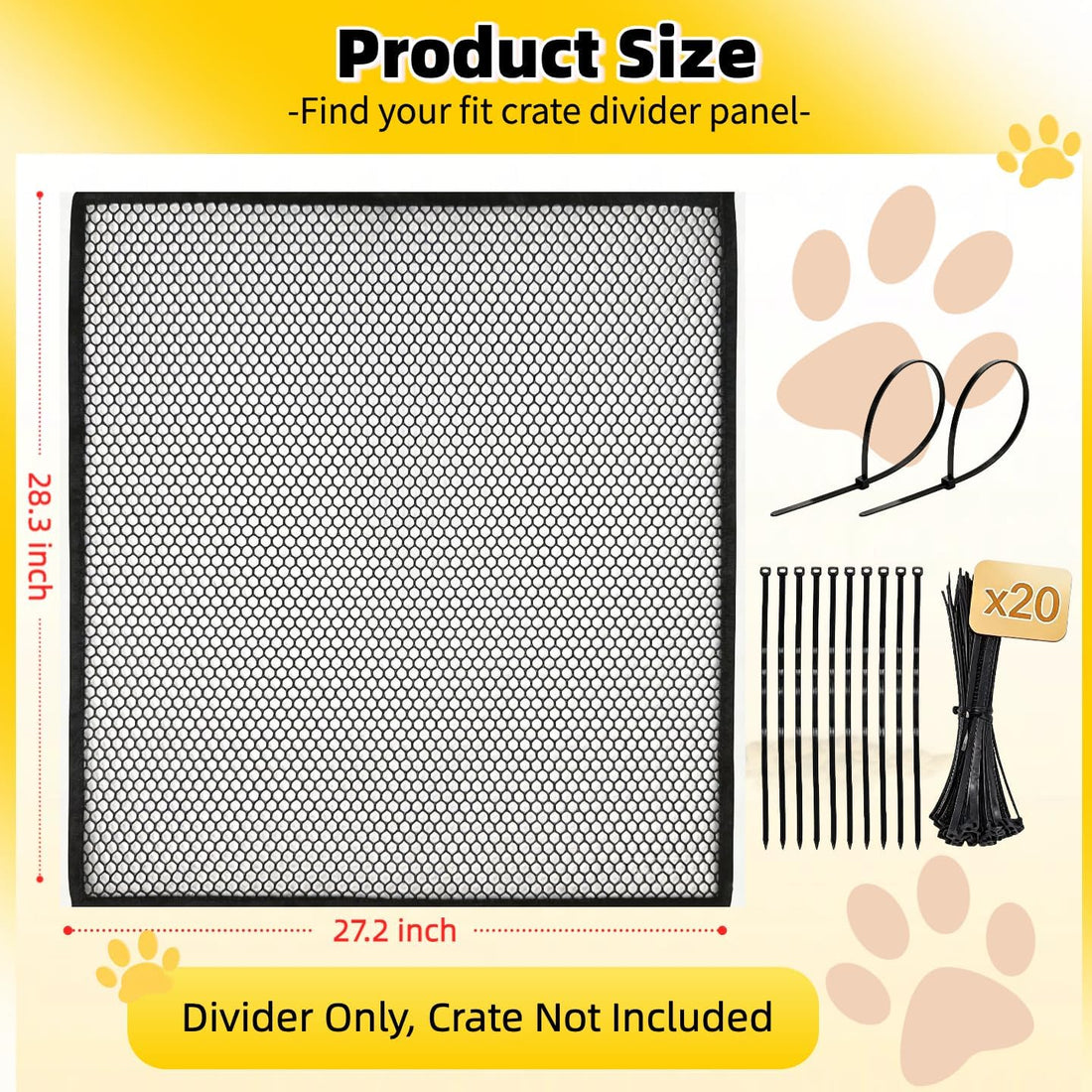 Thick Adjustable Dog Crate Divider for 36" Crate, 24"x22.5"