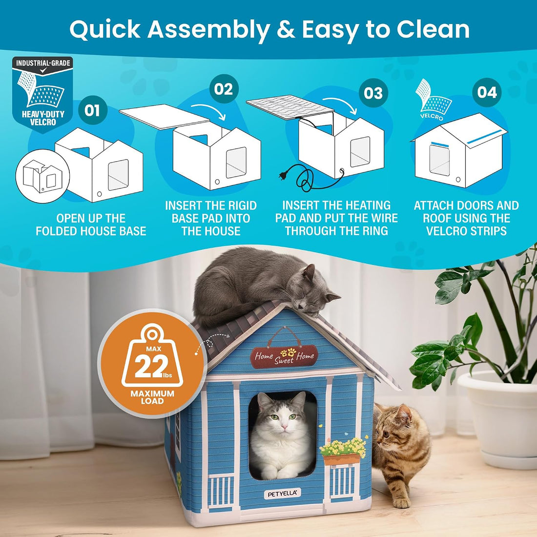 Deluxe Heated Cat House for Winter - Weatherproof, Insulated