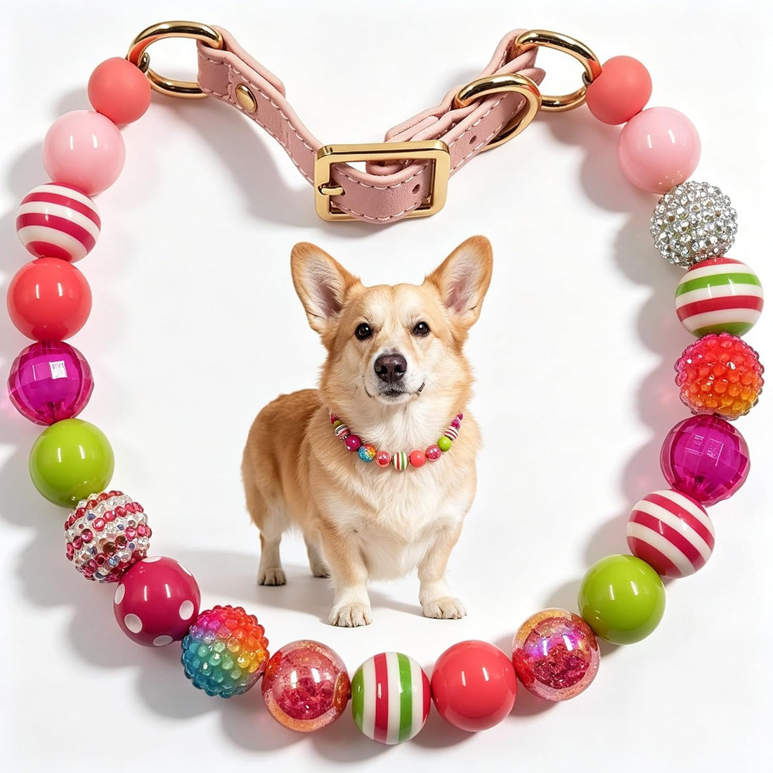 20mm Chunky Beaded Dog Necklace Adjustable for Medium Large Pets