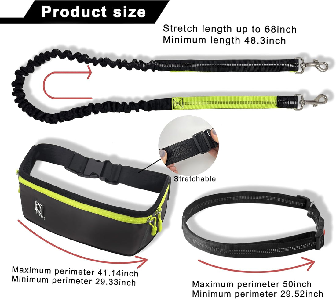 Hands Free Dog Leash with Zipper Pouch, Bungee Waist Leash, Black