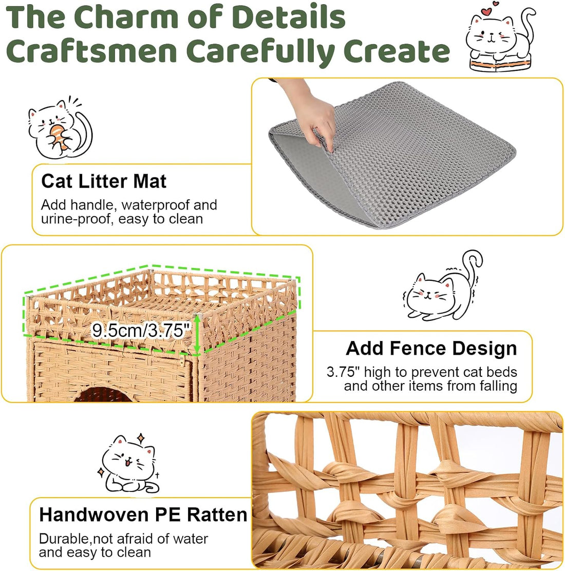 Hidden Cat Litter Box Enclosure Furniture, Dog Proof Indoor Cat House
