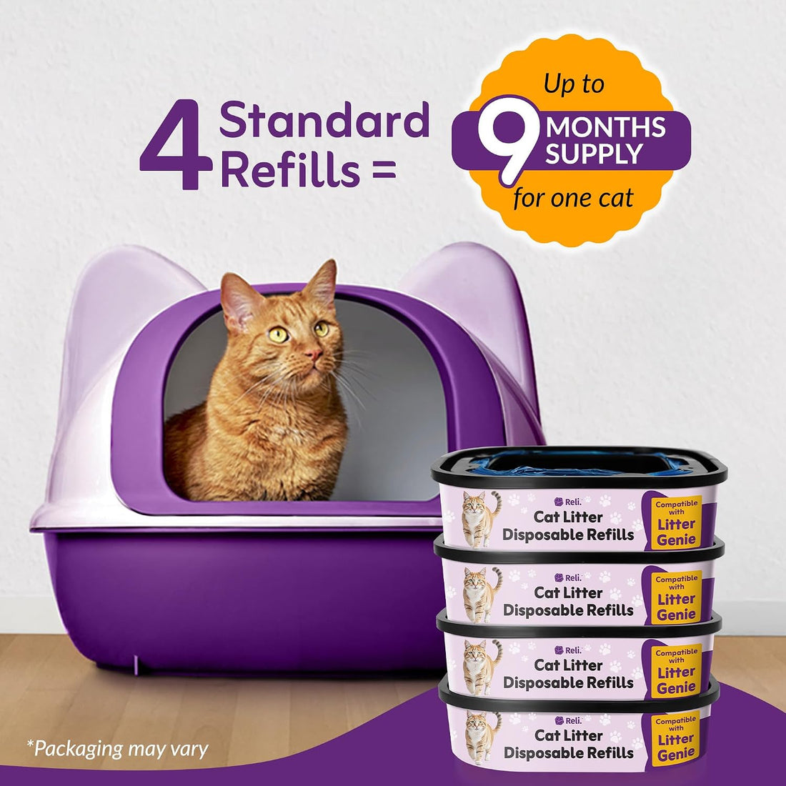 Reli. Cat Litter Refill Bags 4 Pack | Compatible with Litter Genie