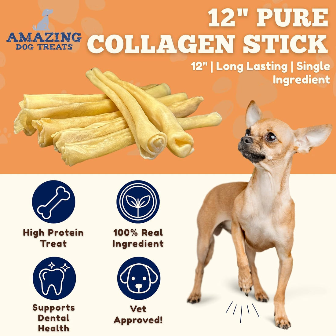 Amazing Dog Treats -Small Collagen Stick - - Collagen Beef Cheek Rolls