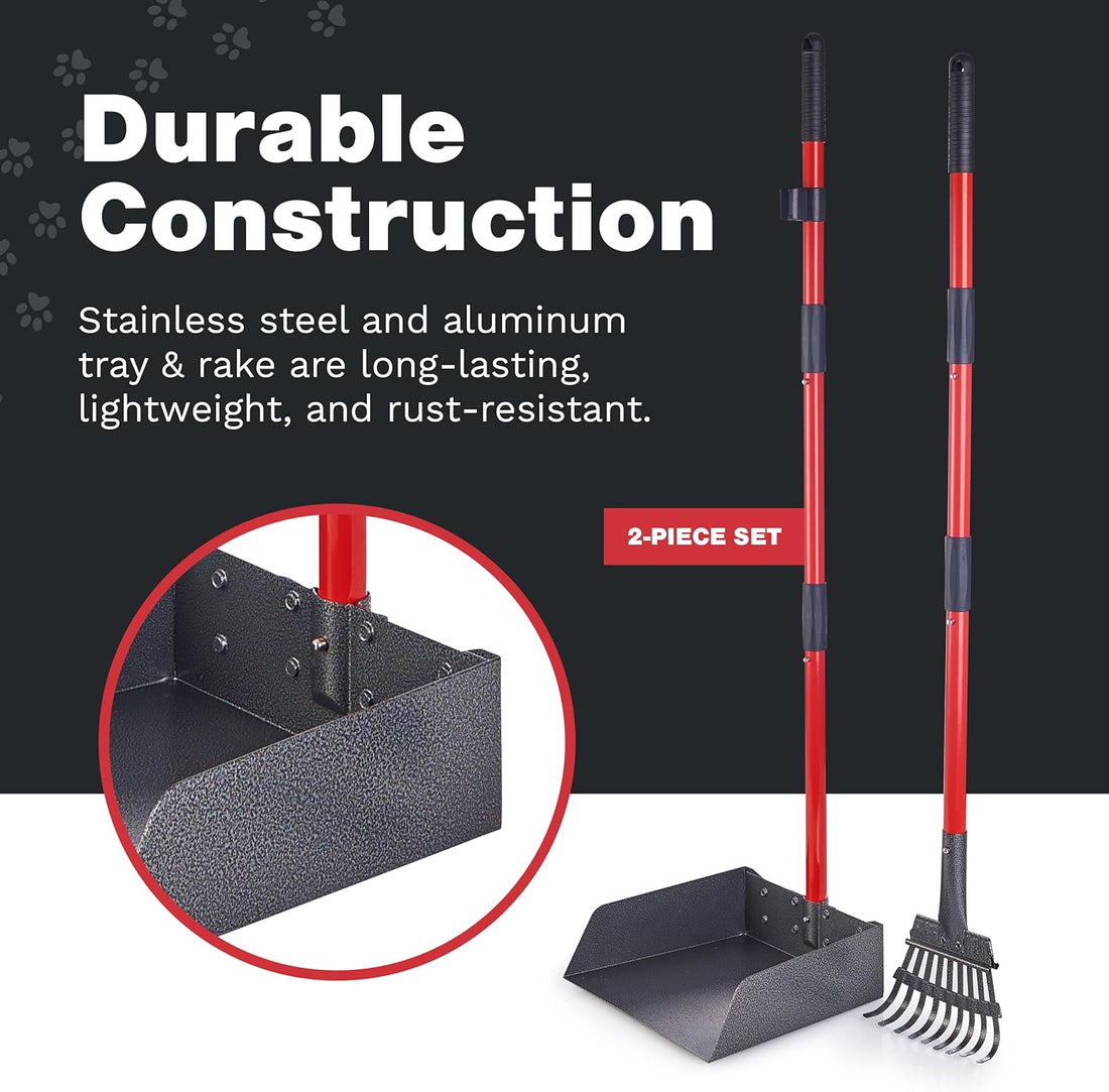 Metal Pooper Scooper for Dogs with Heavy Duty Long Handle Rake & XL