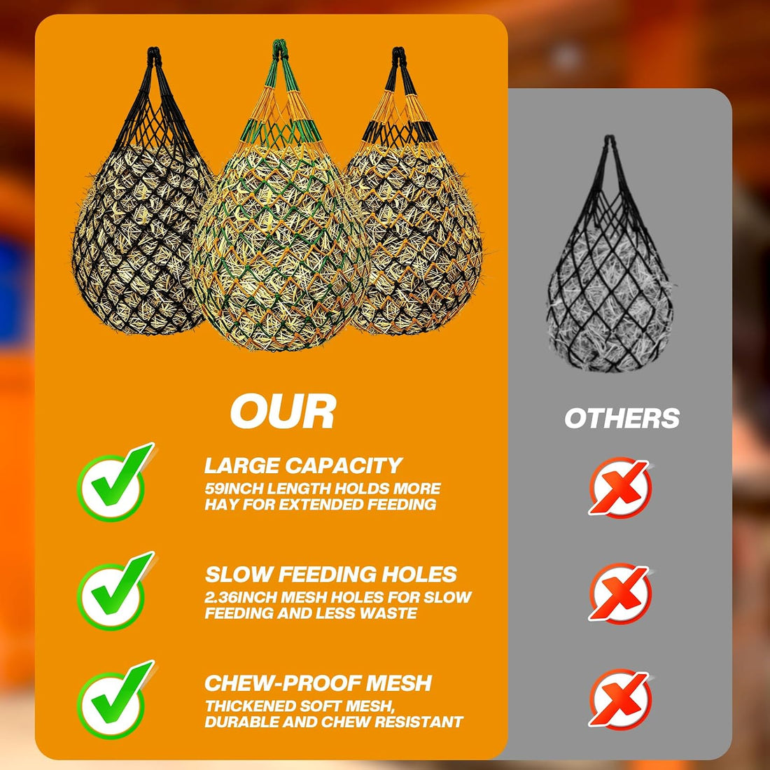 Hay Nets for Horses, 3-Pack Large-Capacity Hay Net for Horses Goats