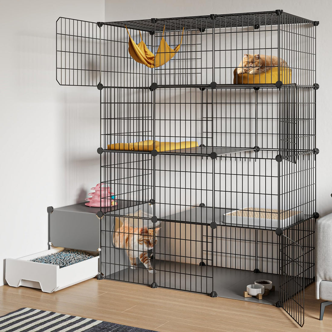 Oneluck Cat Cage with Litter Box,4-Tier DIY Enclosures Large Playpen