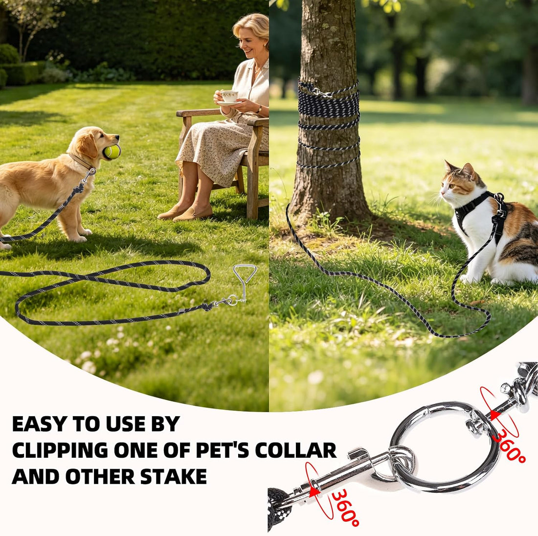 PUPTECK Reflective Long Cat Leash Pet Tie Out Spiral Stake