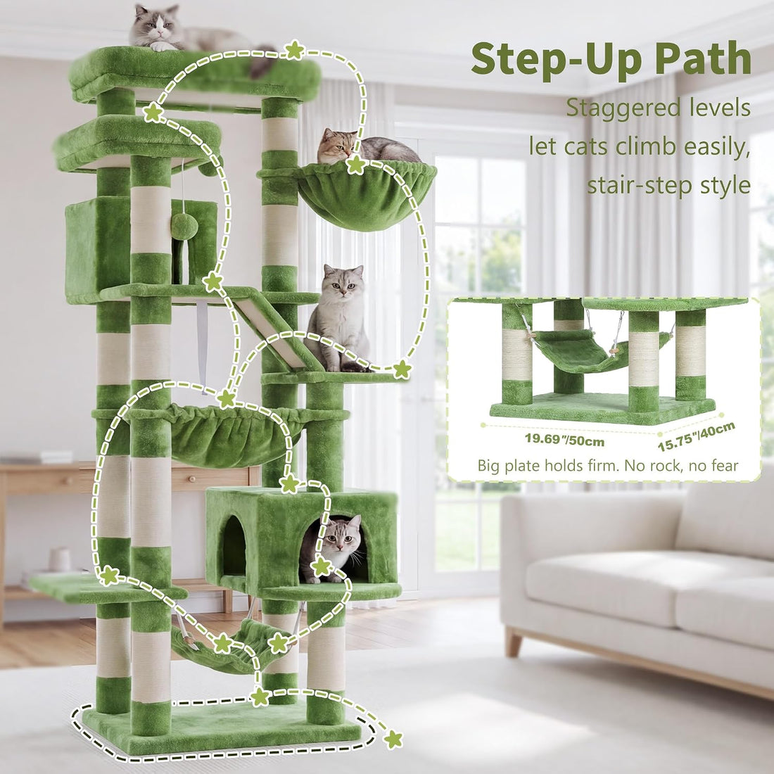 Heybly Cat Tree, 71-Inch-Tall Tower for Indoor Cats with 2 Perches