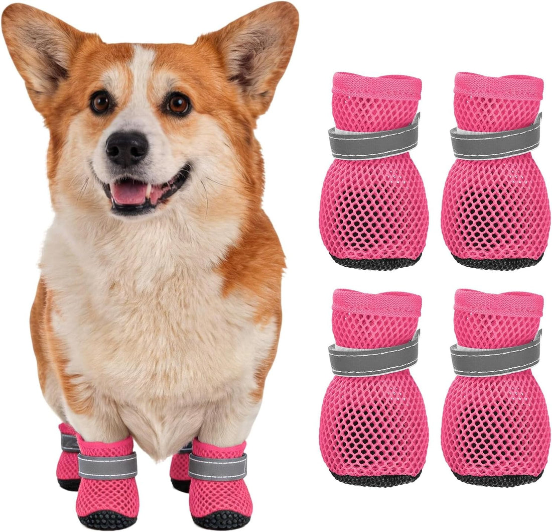 Dog Boots Paw Protector Reflective Adjustable Non Slip Mesh 4Pcs