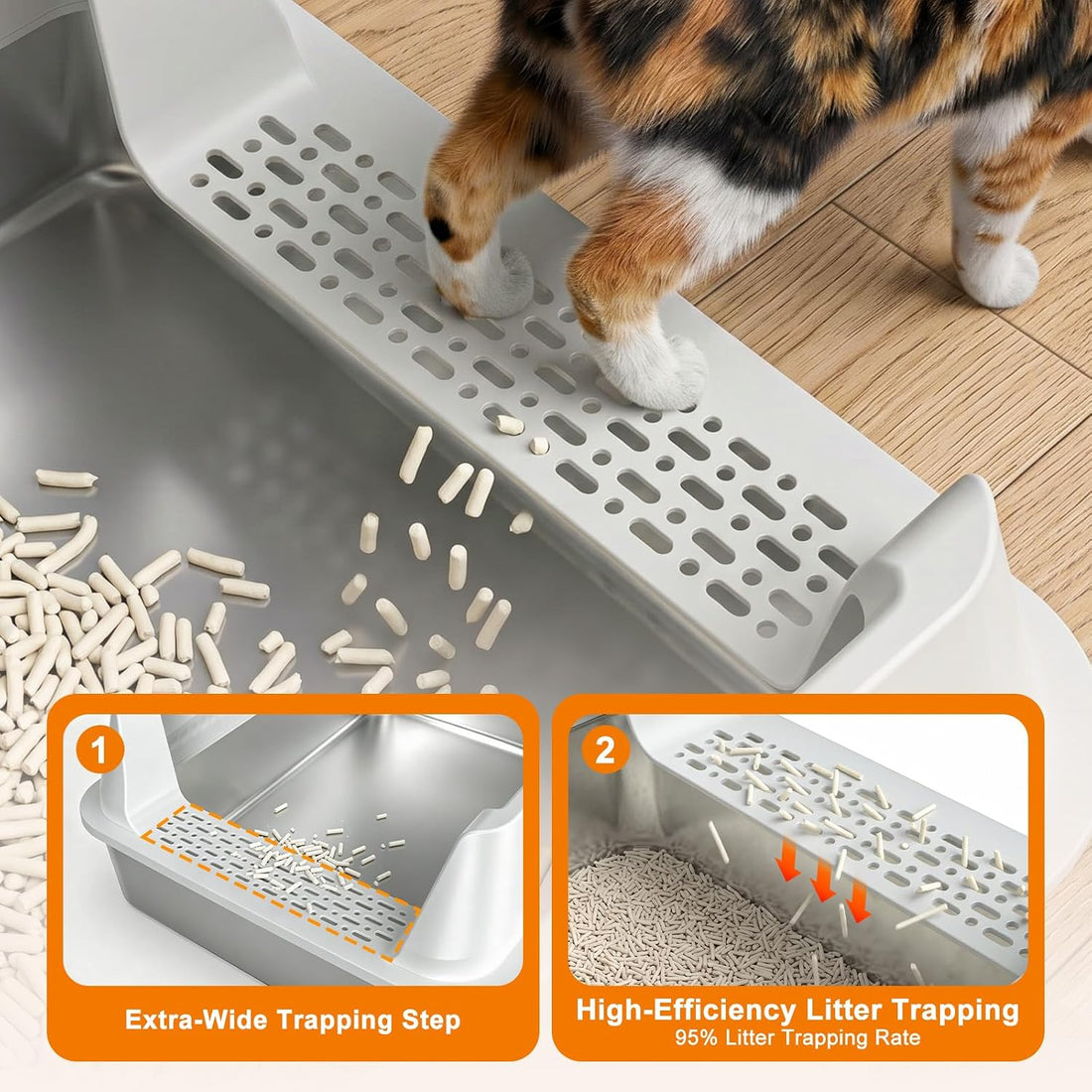 AIPERRO Stainless Steel Litter Box 2 Pack Metal Cat Litter Boxes