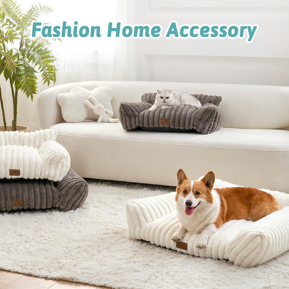 COZY KISS Cute Cat Couch, Fluffy Sofa Bed for Cats and Small Dogs