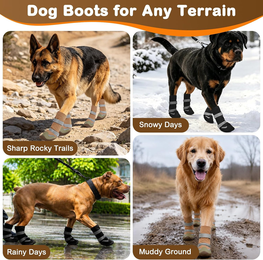 LUCKYPAW Dog Shoes for Winter Snow Waterproof Dog Boots with Fleece