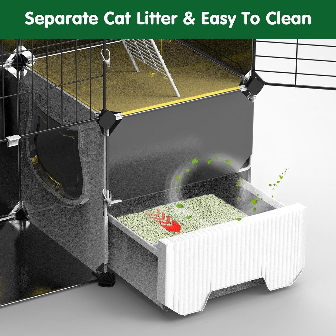 Cat Cage with Litter Box Hammock Ladders