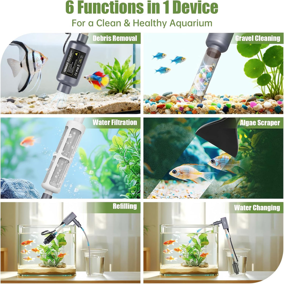 Cordless Aquarium Gravel Cleaner Vacuum