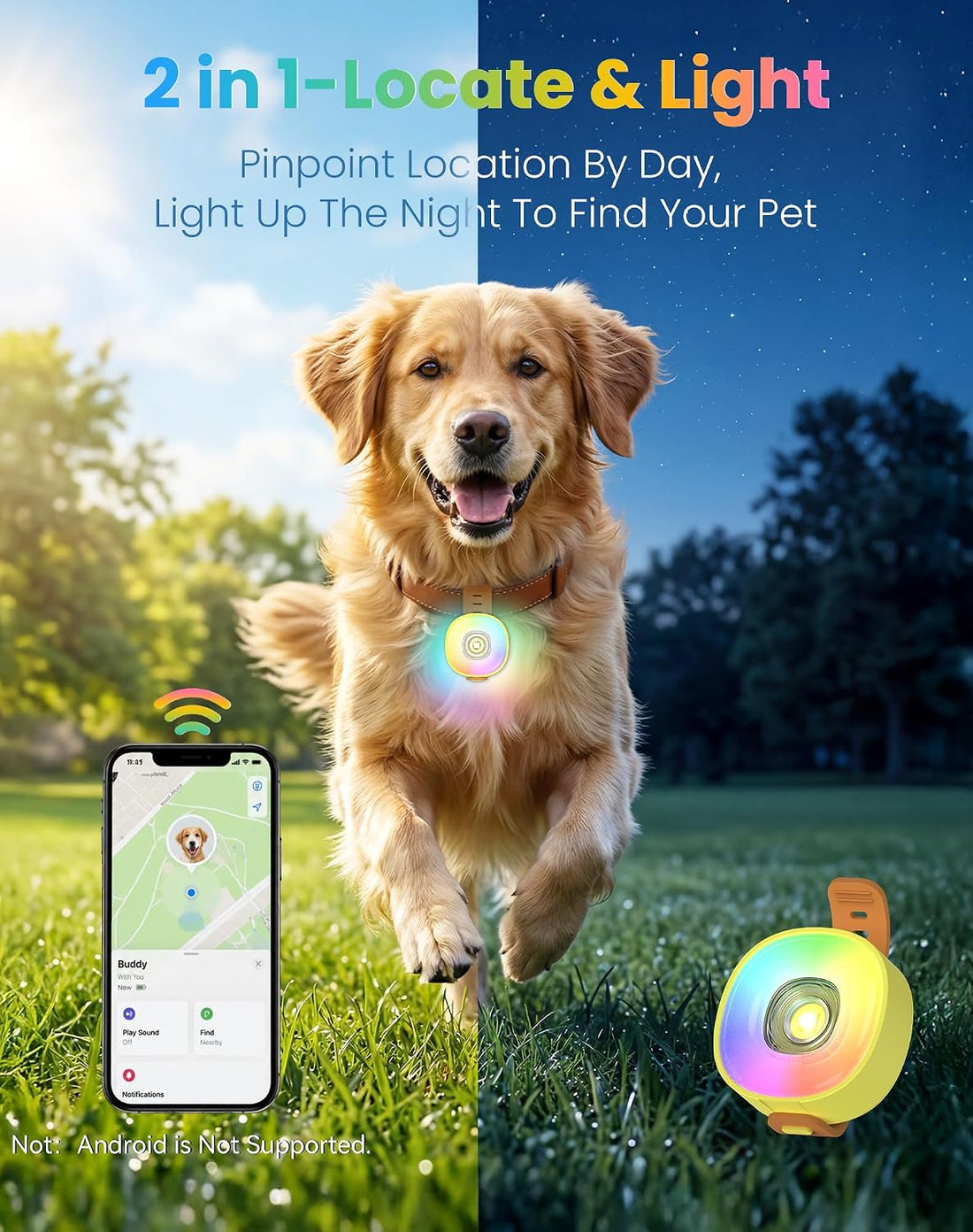 Zellar 2-in-1 Dog Tracker GPS with LED Light