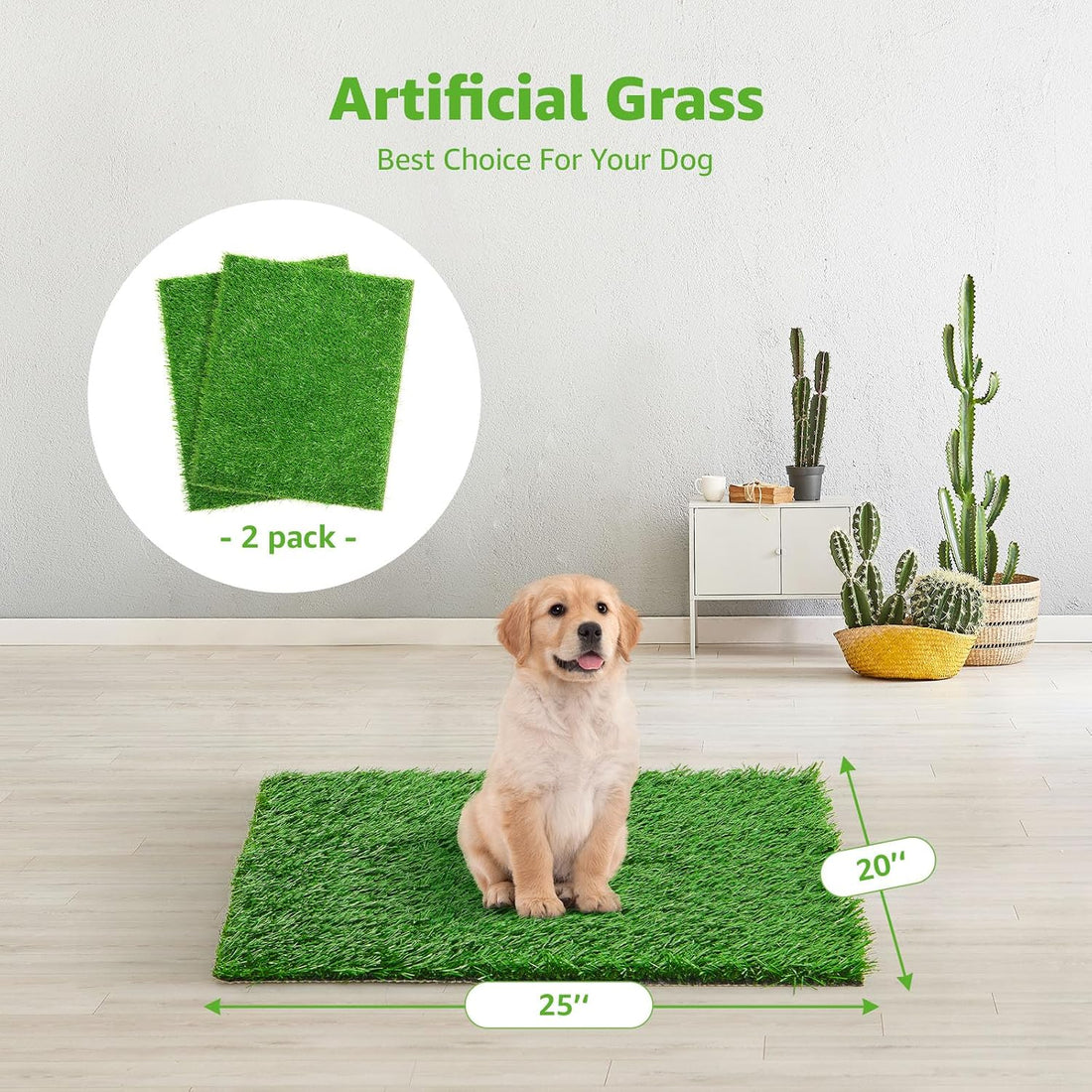 Grass Pee Pads for Dogs Potty 20"x 25", 2 Pack Artificial Grass Patch