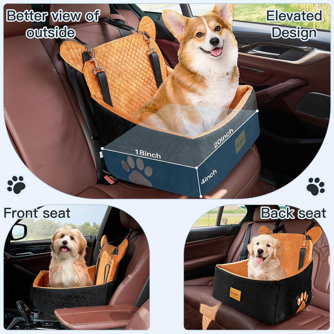 Dog Car Seats for Small/Medium Dogs up to 33lbs(Grey Black).