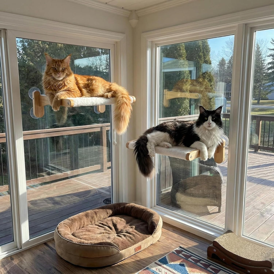 Cat Window Perch with Bird Feeder,Suction Cup Window Cat Bed