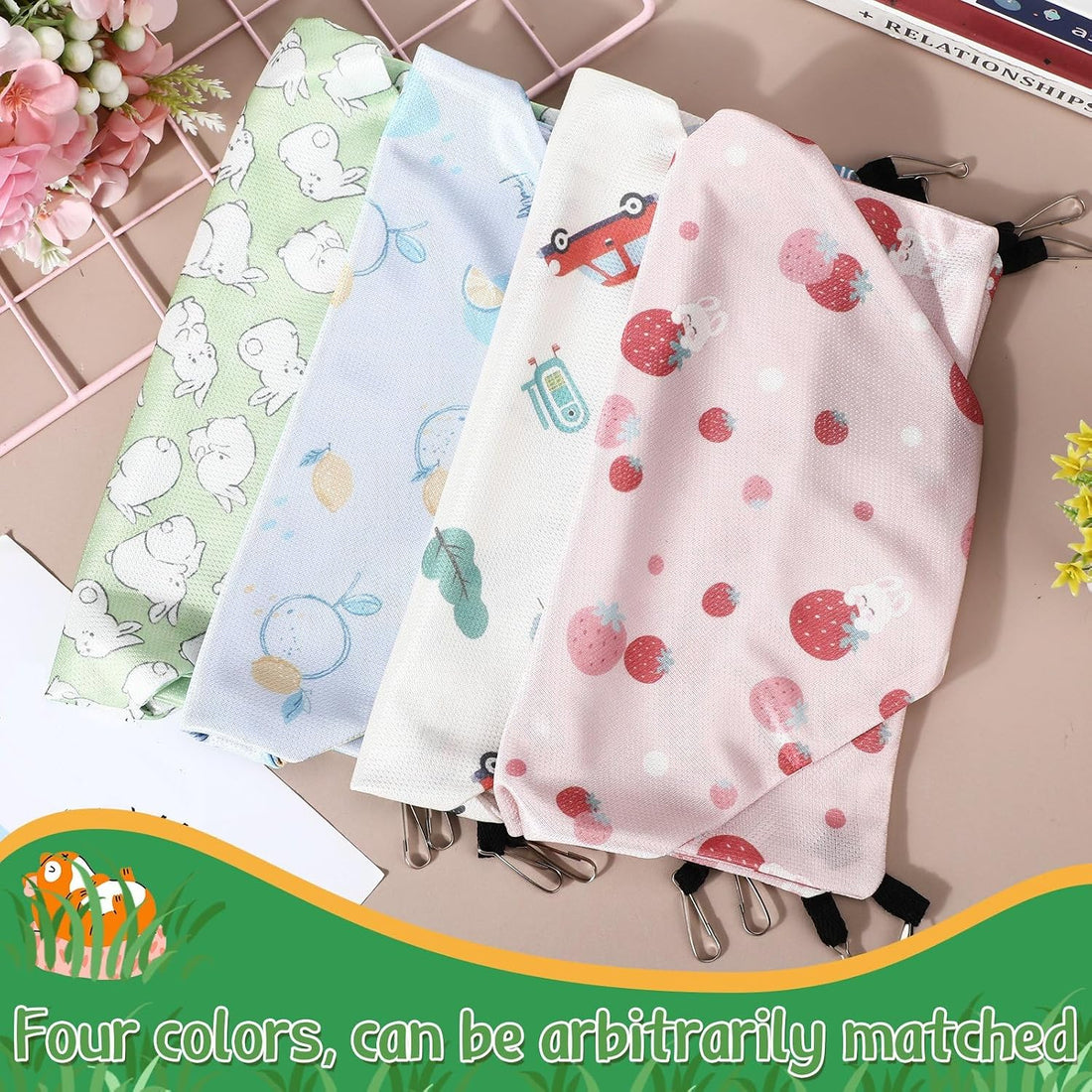 Nuogo 4 Pcs Guinea Pig Rat Hammock for Cage, Pale Color, Summer