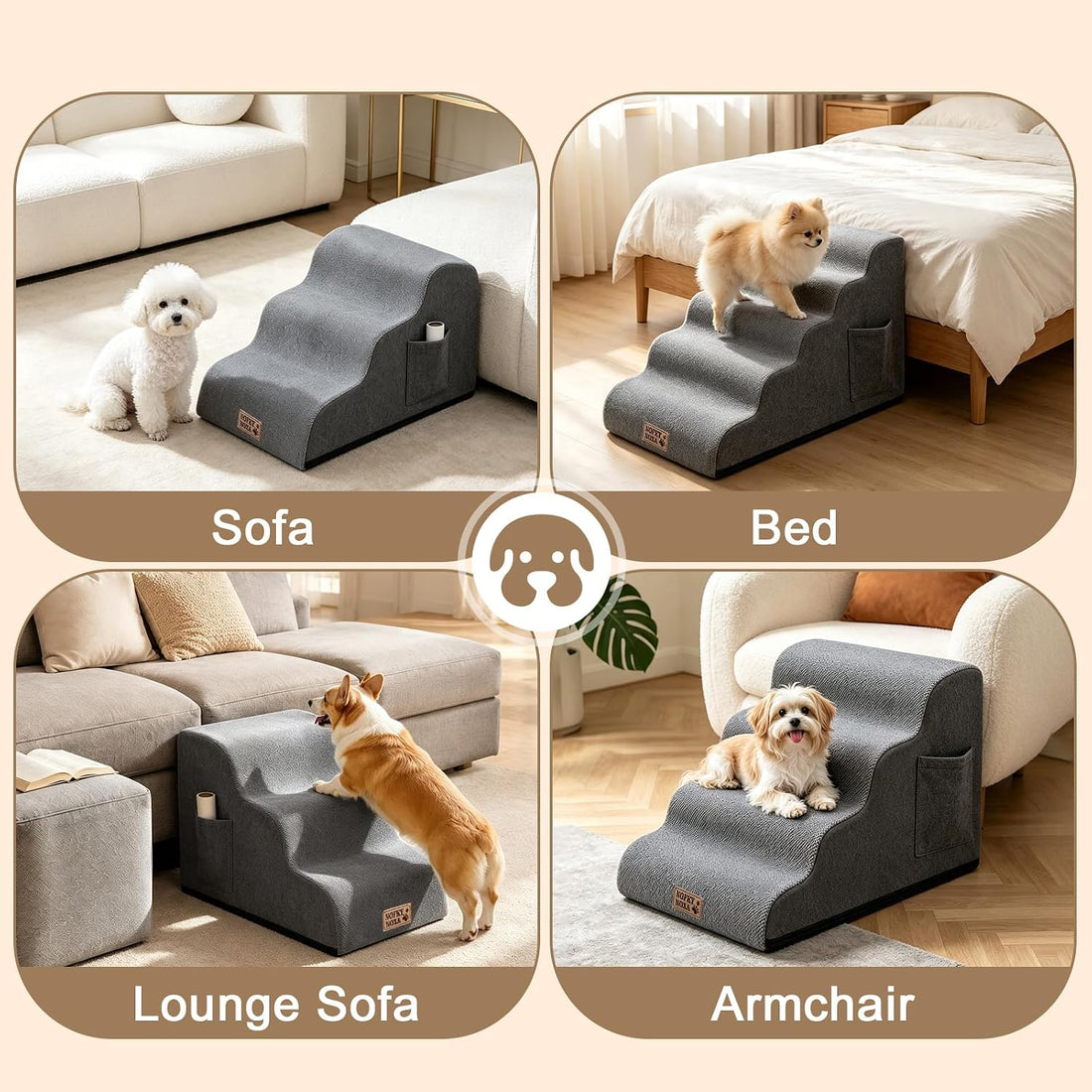 3-Step Dog Stairs for Small Dogs & Cats