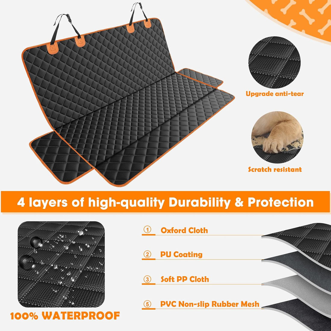 MIXJOY Dog Seat Cover for Back Seat Waterproof Dog Seat Covers