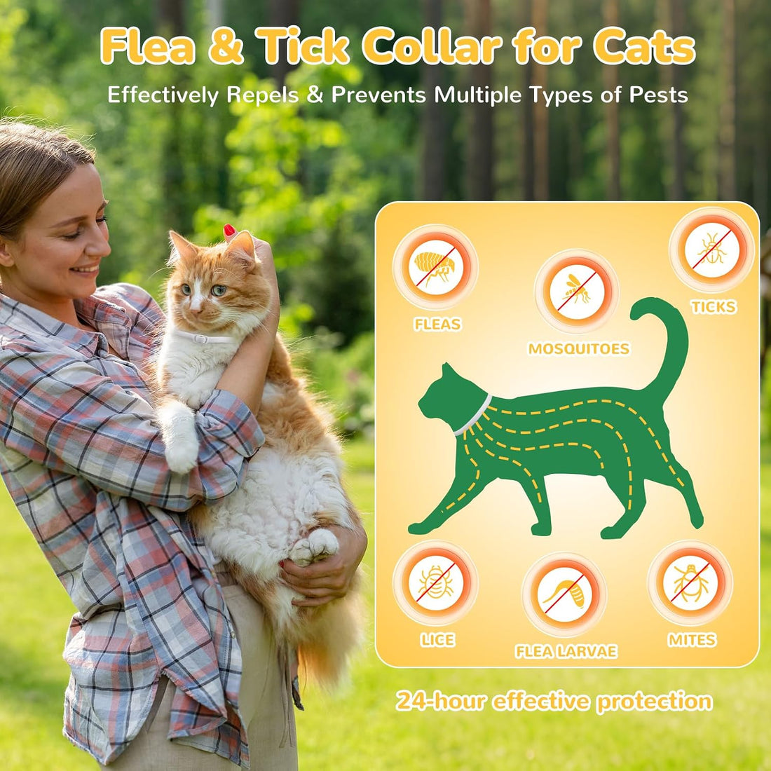 4 Pack Natural Flea Collar for Cats, 32 Months Long Lasting Prevention