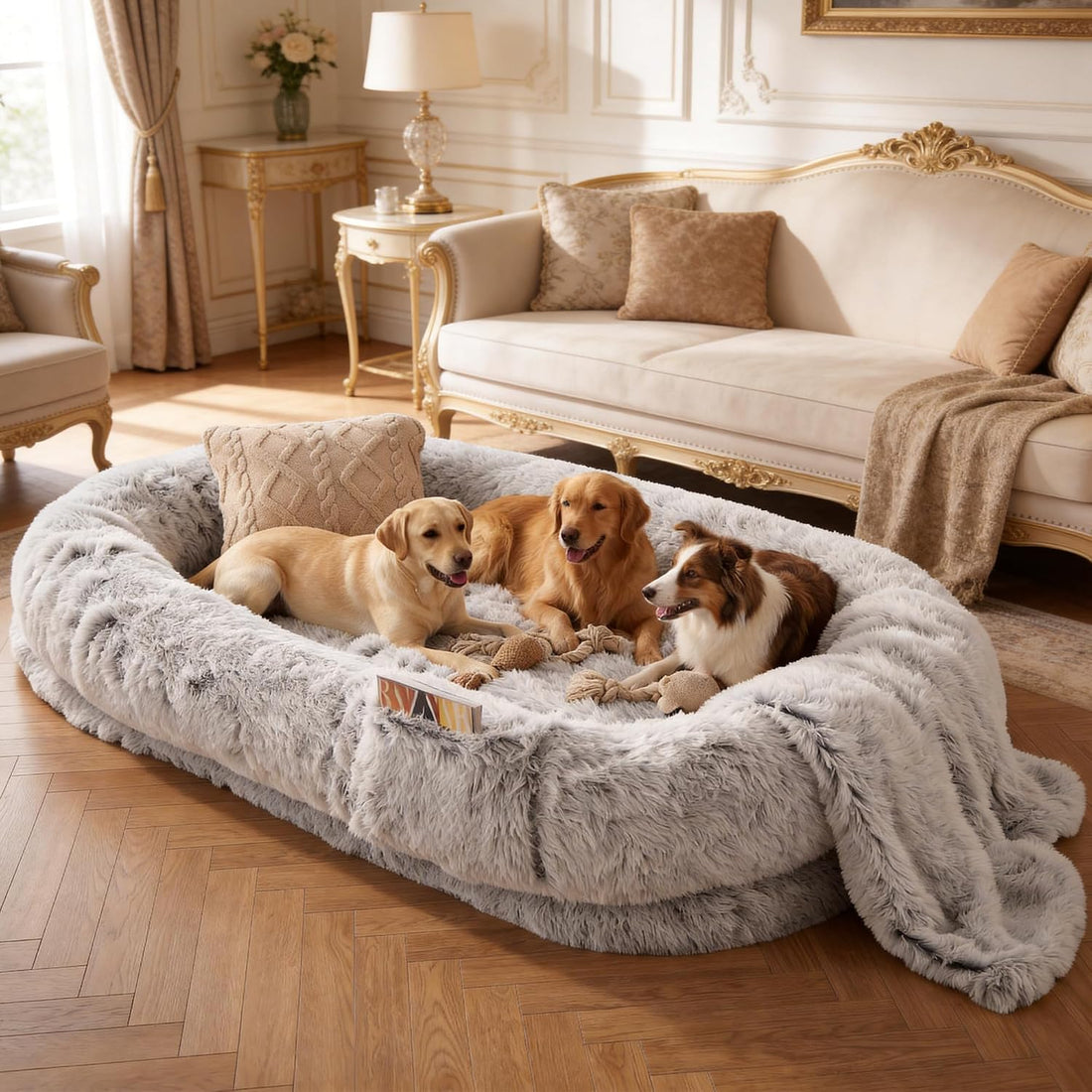 Grey Human Dog Bed - 71''x45''x12'' Size Fits Adult and Pet