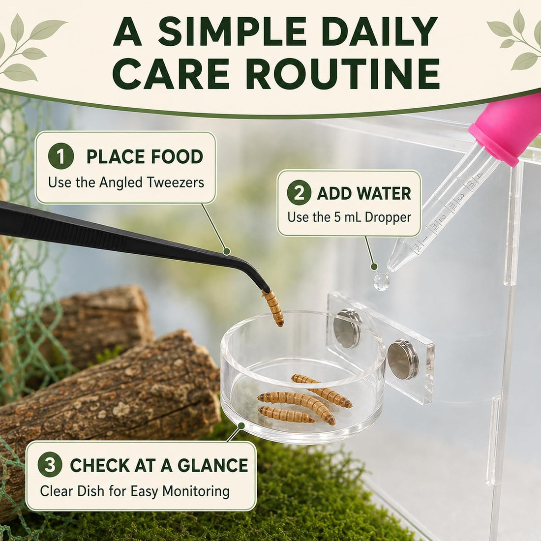 Jumping Spider Enclosure Accessories, Feeding Kit with Acrylic Bowl