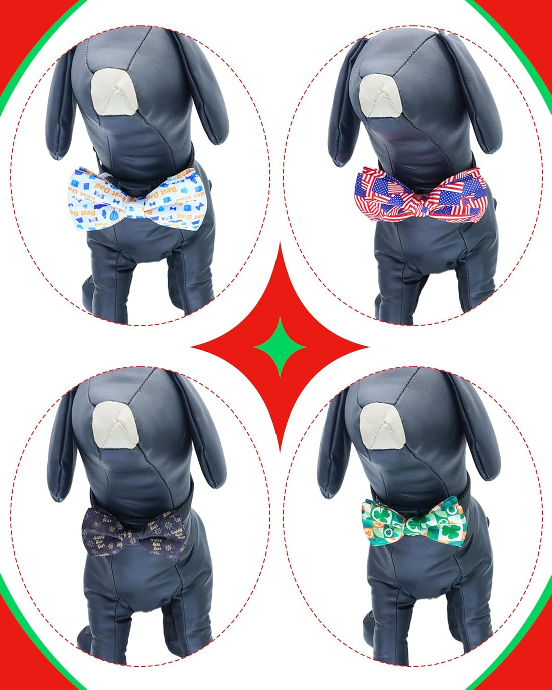 PET SHOW 10 Pack Holiday Large Dog Bowties Sliding on Collar