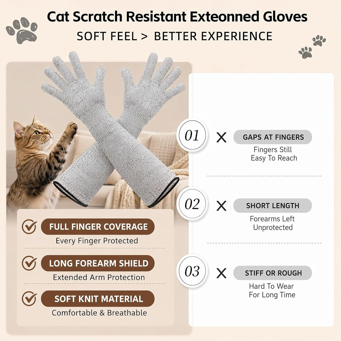 Cat Gloves Bite Proof,15.7" Grooming Gloves for Cats Cat Handling