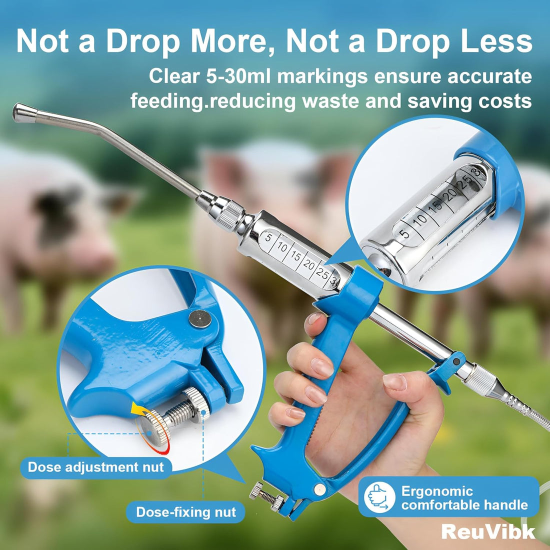 30ml Adjustable Livestock Drench Gun for Goats, Sheep & Cattle
