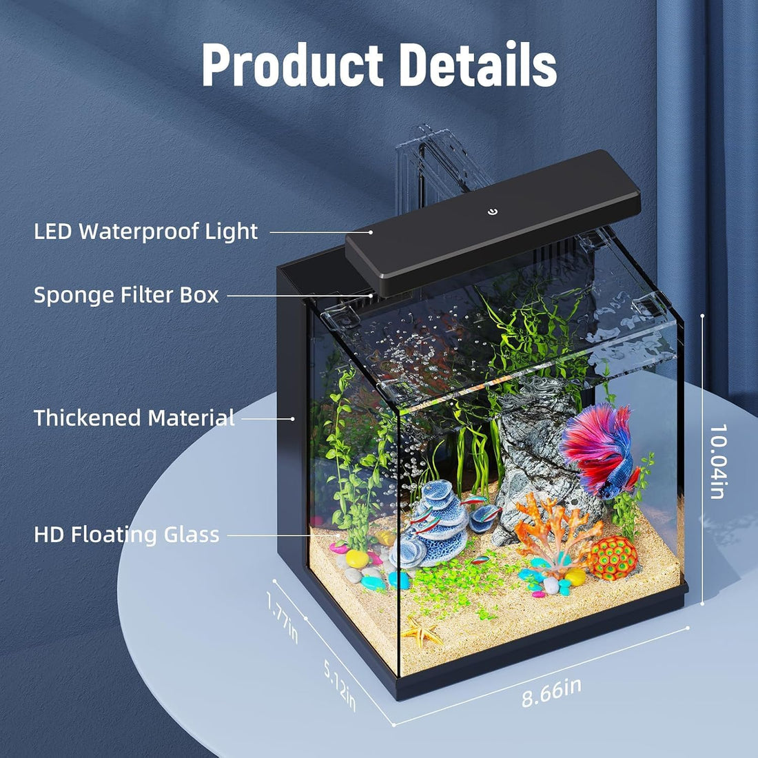 AQUASMITH Betta Fish Tank, 2 Gallon Aquarium Kit