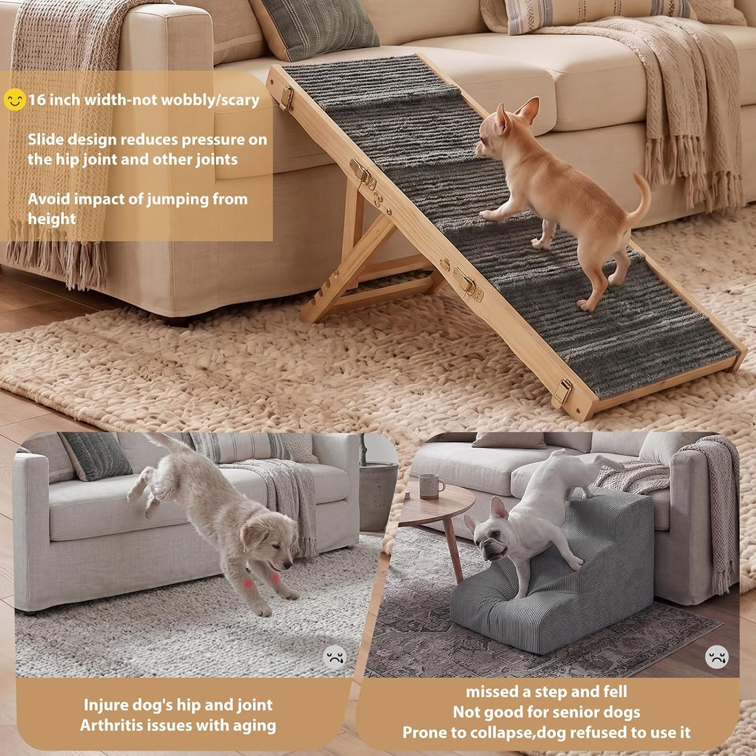 Wooden Dog Ramp for Couch, Small Dog Ramp for Bed Sofa