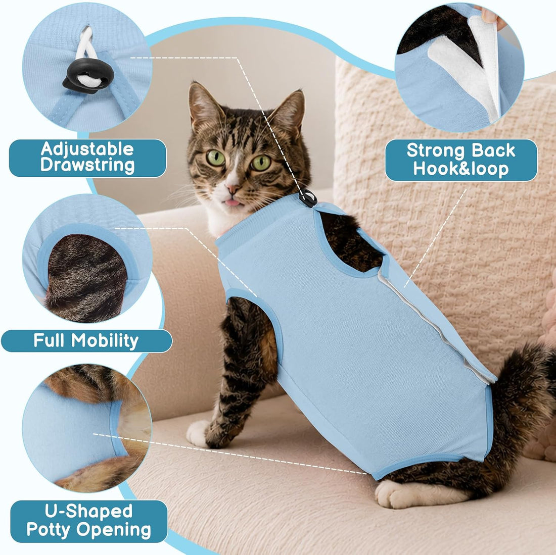 Cat Recovery Suit After Surgery, Cat Onesie for Abdominal Wound