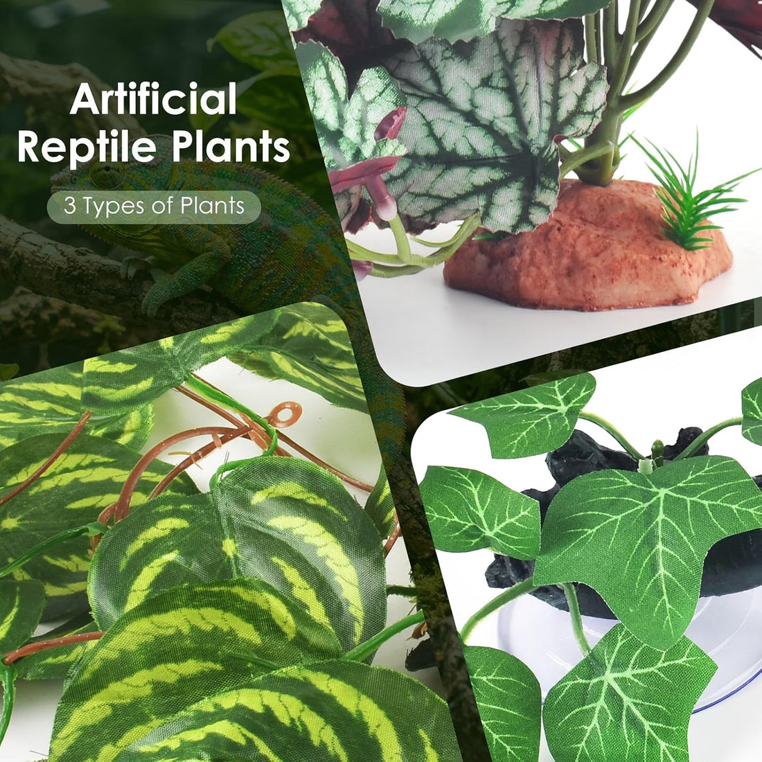 KATUMO 3PCS Reptile Plants, Terrarium Plant Artificial Decor