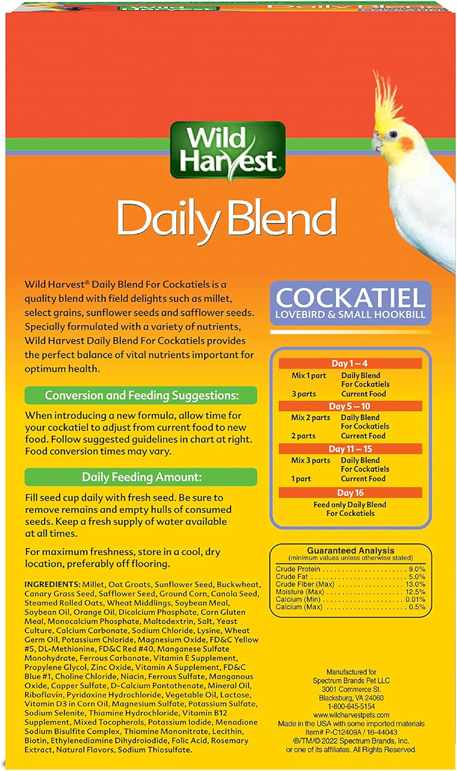 Wild Harvest Daily Blend Bird Food for Cockatiels, 2 lbs.