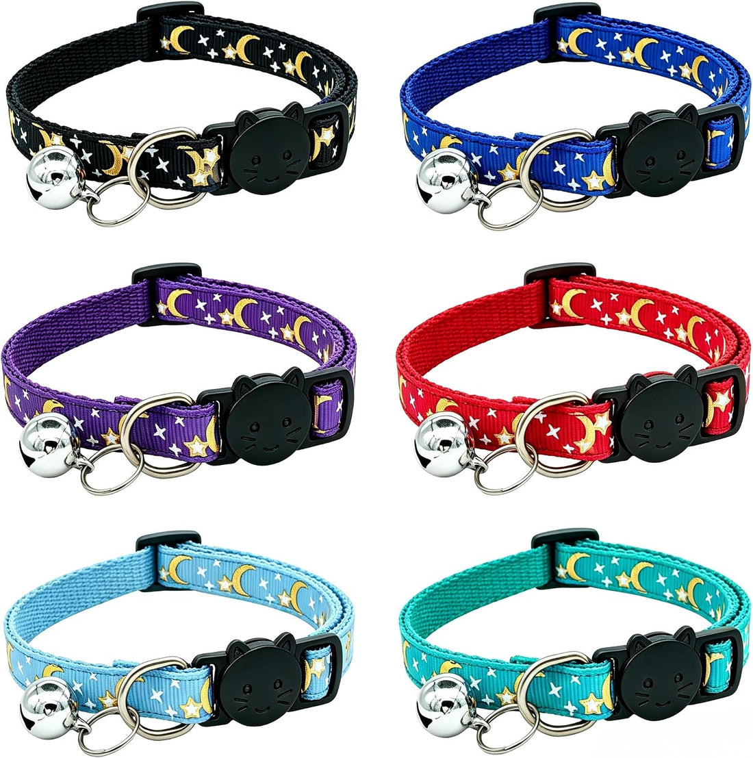 6Pack Cat Collars Quick Release Star Moon Pattern Reflective Kitten