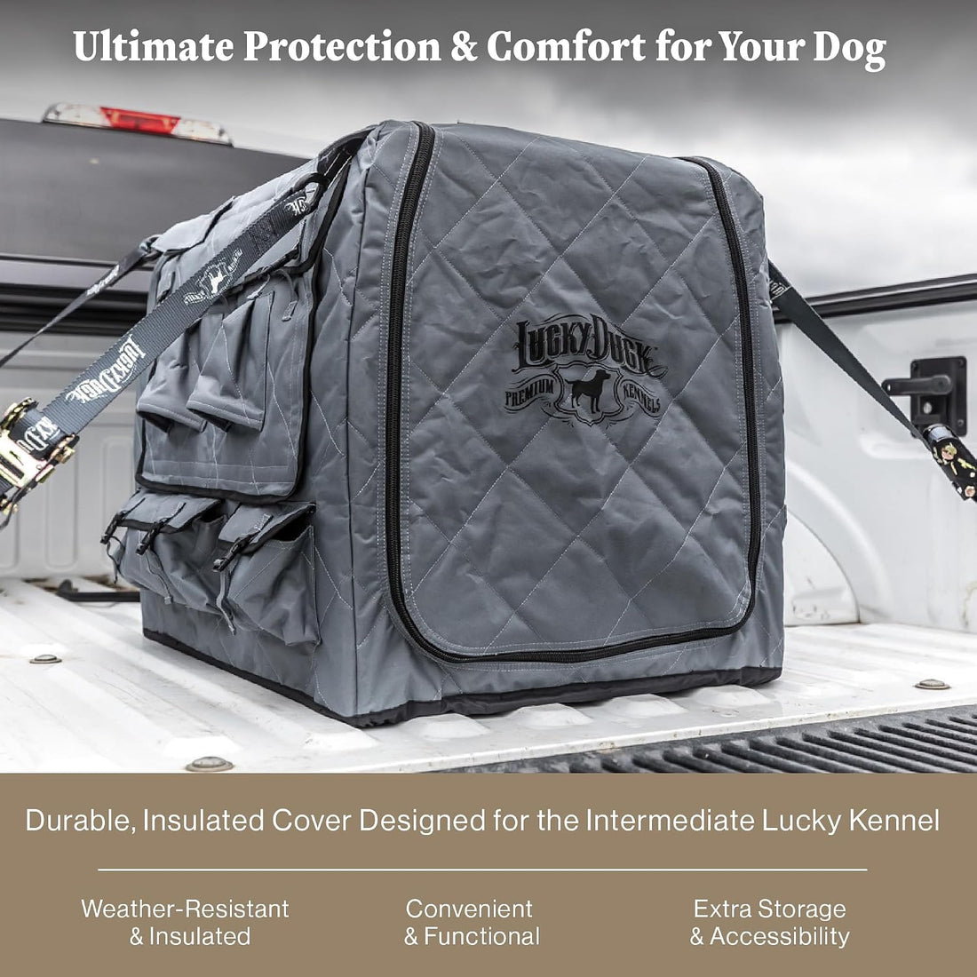 Lucky Duck Weather Protection Kennel Cover, Intermediate, Storm Grey